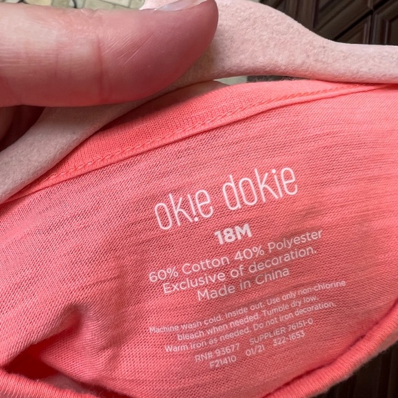 Okie Dokie 18M Vacay Mode Orange/Pink Flutter Short Sleeve Shirt Blouse - Picture 3 of 3